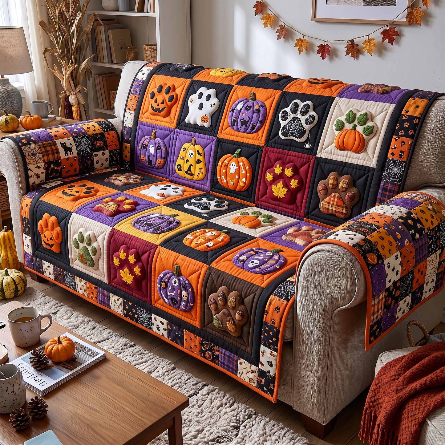 Autumn Pawprints Quilted Sofa Cover GFTOTP20287