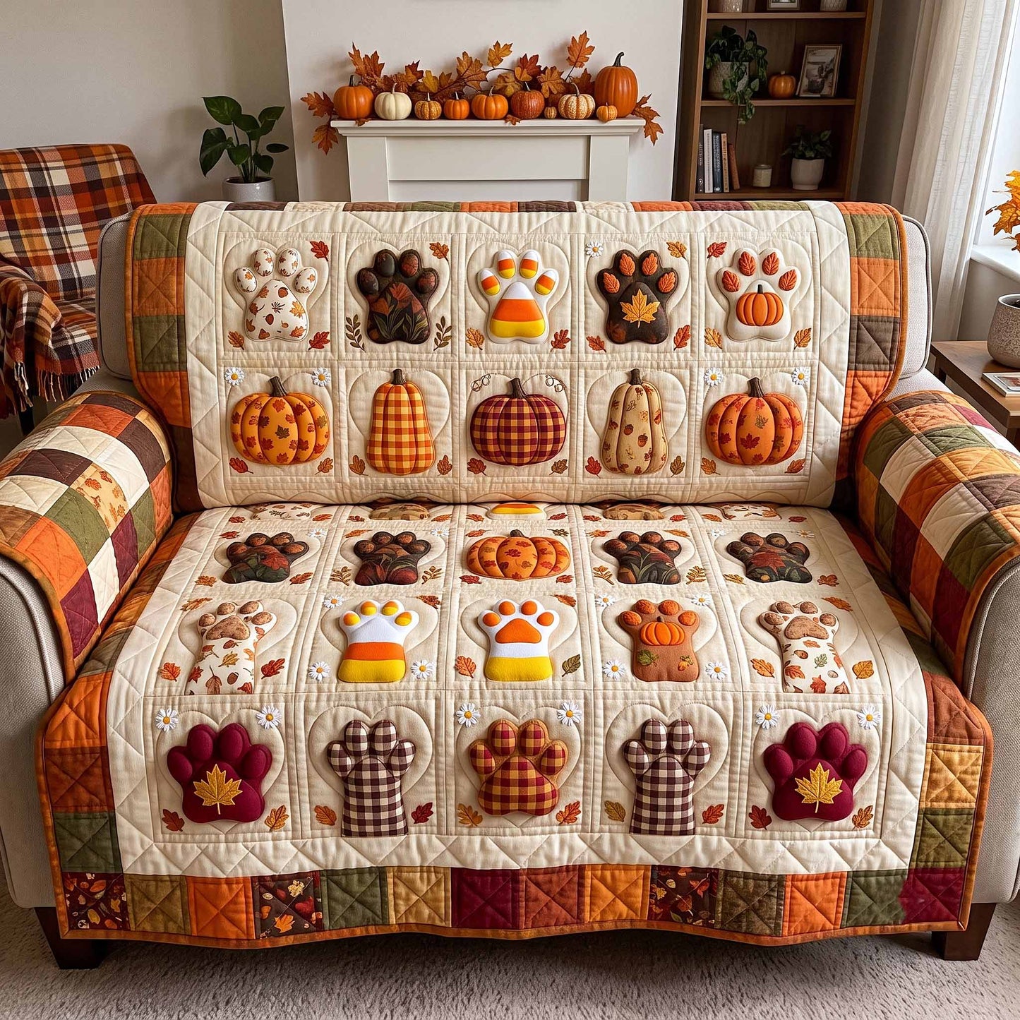 Autumn Pawprints Quilted Sofa Cover GFTOTP20292