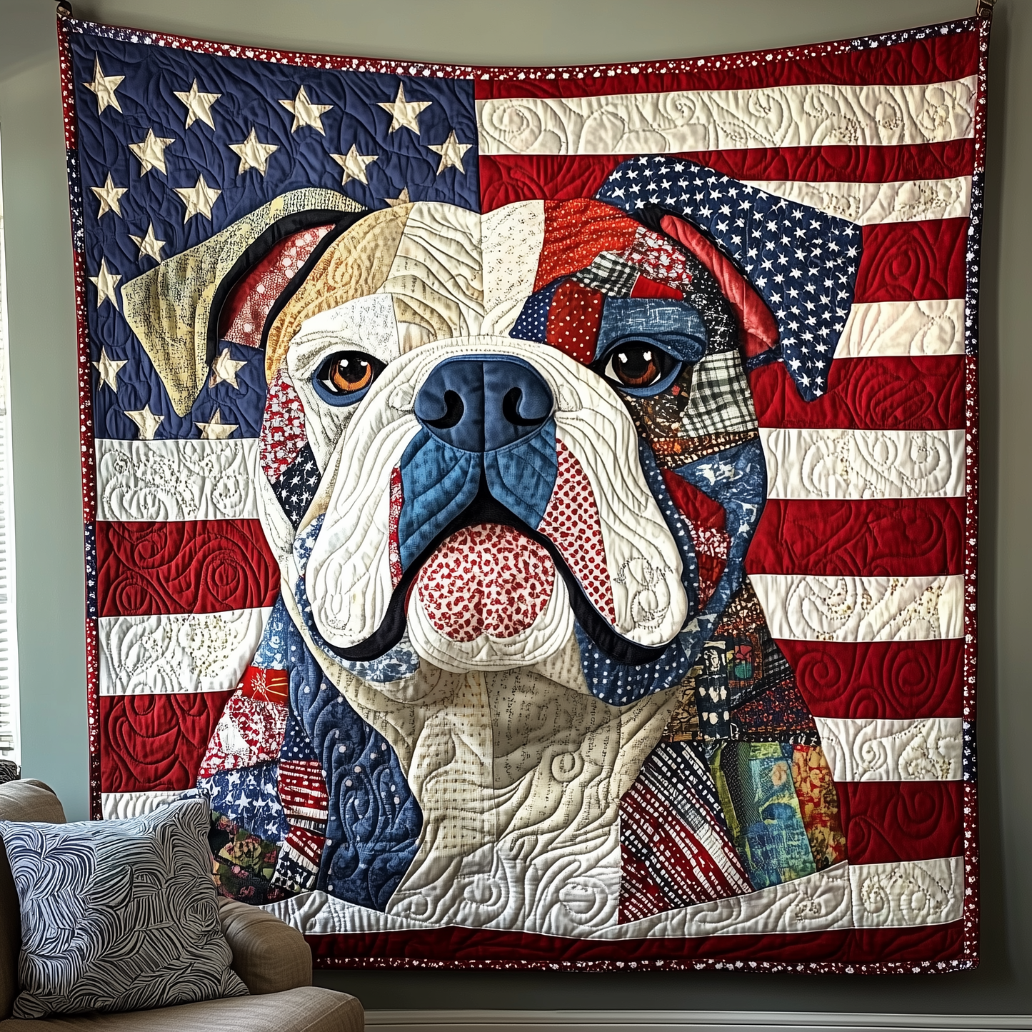 Patriotic Bulldog Quilted Blanket GFTOTP2033