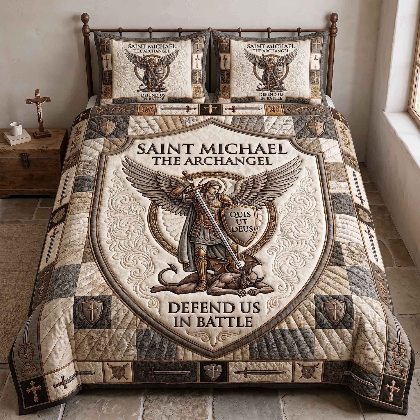 Saint Michael 3-Piece Quilted Bedding Set GFTOTP20437