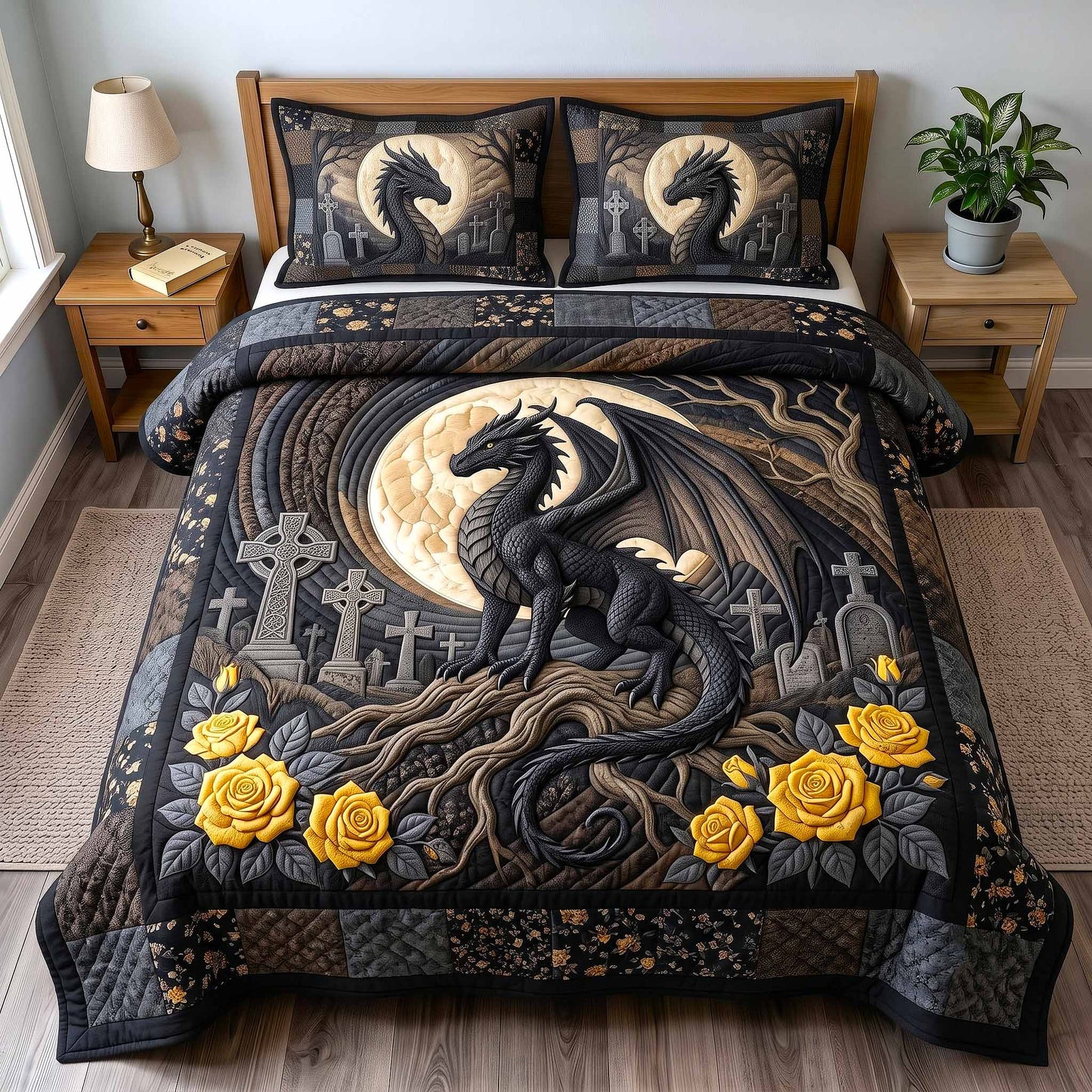 Moonshadow Dragon 3-Piece Quilted Bedding Set GFTOTP20554