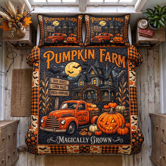 Halloween Pumpkin Farm 3-Piece Quilted Bedding Set GFTOTP20577