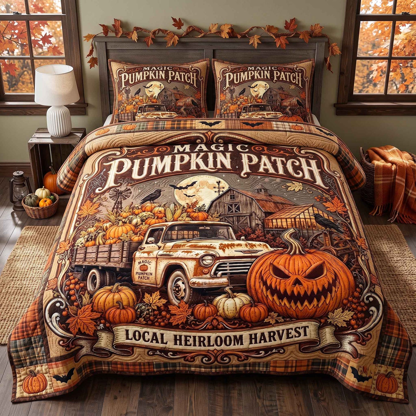 Halloween Pumpkin Farm 3-Piece Quilted Bedding Set GFTOTP20578