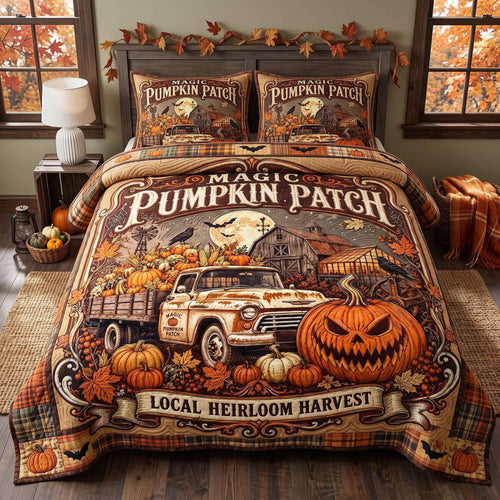 Halloween Pumpkin Farm 3-Piece Quilted Bedding Set GFTOTP20578