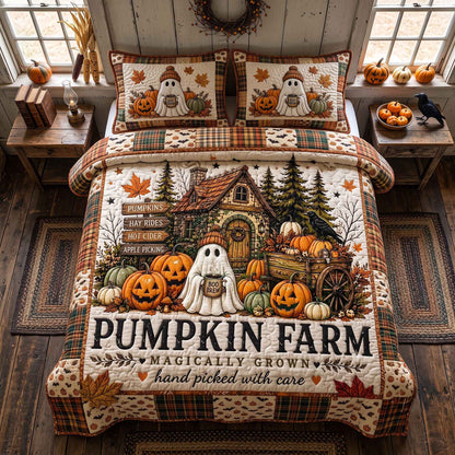 Halloween Pumpkin Farm 3-Piece Quilted Bedding Set GFTOTP20579