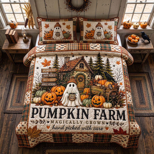Halloween Pumpkin Farm 3-Piece Quilted Bedding Set GFTOTP20579