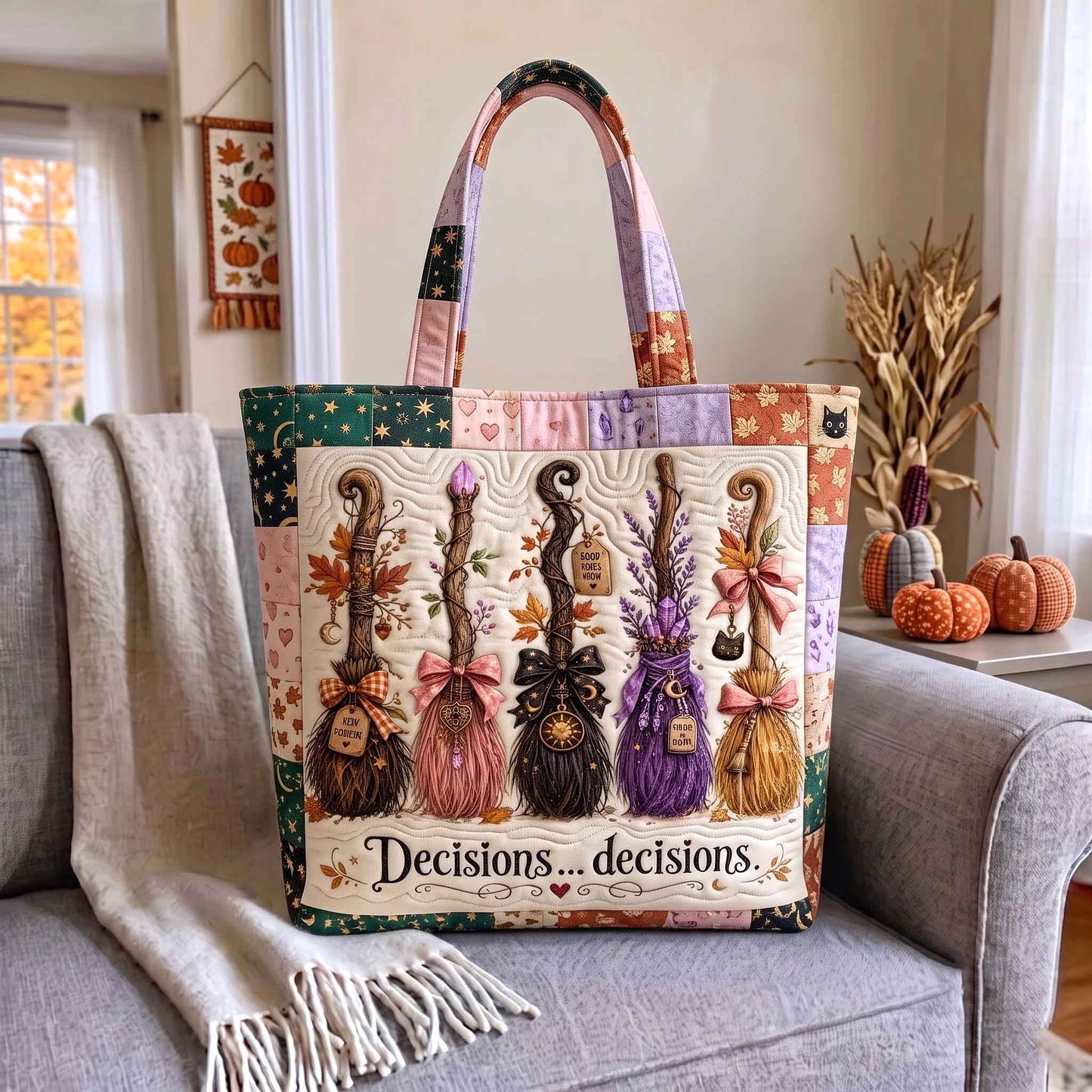 Haunted Broom Quilted Tote Bag GFTOTP20582