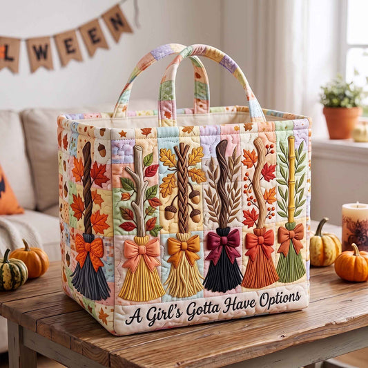 Autumn Broom Magic Quilted Storage Basket GFTOTP20611