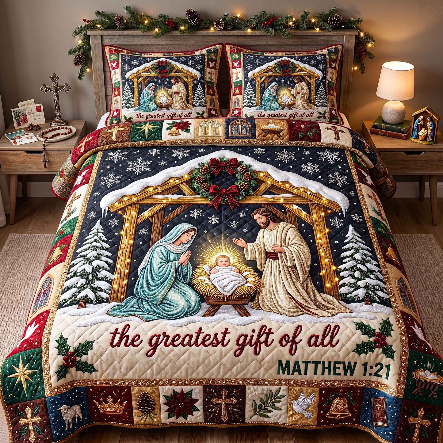 Holy Nativity 3-Piece Quilted Bedding Set GFTOTP20776