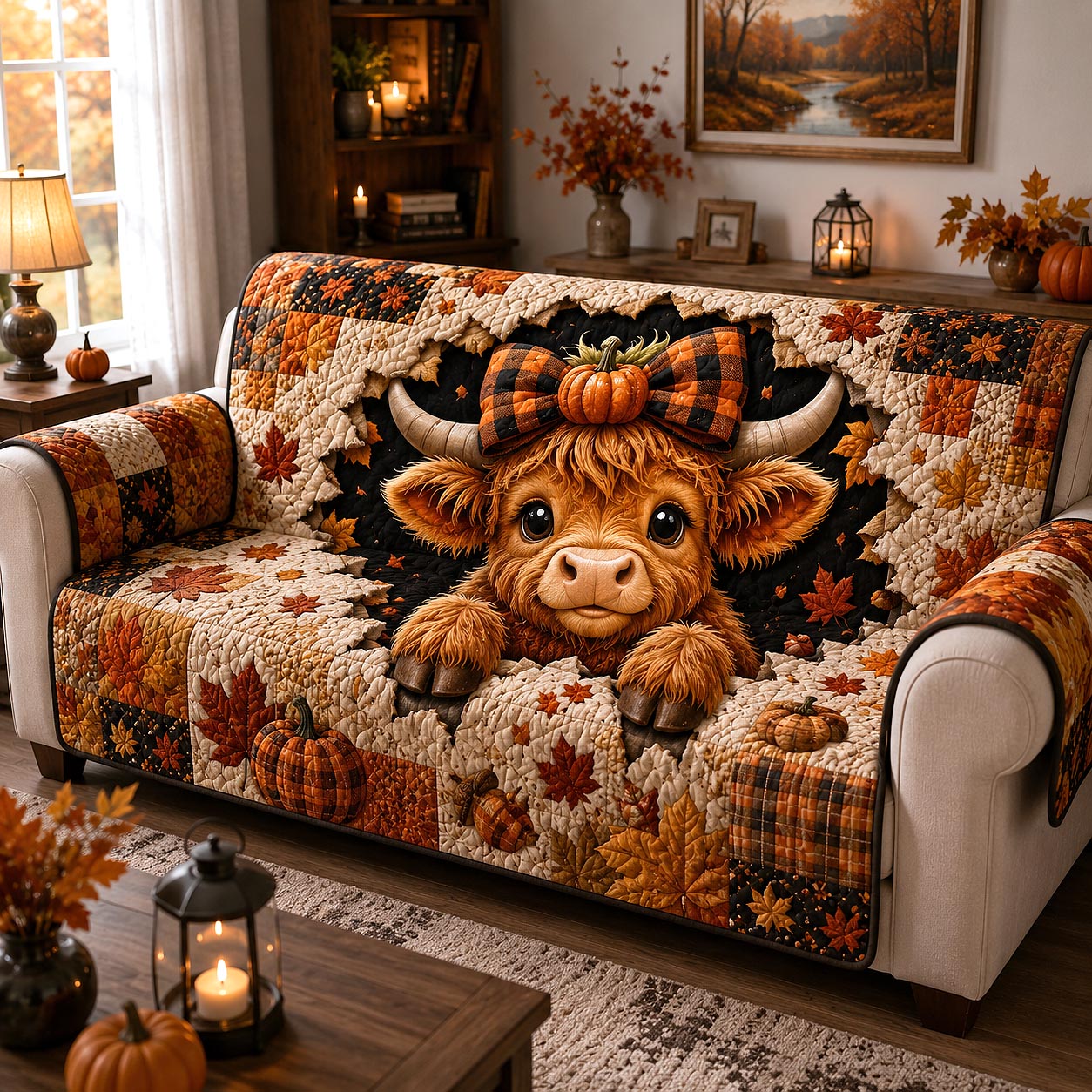 Autumn Highland Quilted Sofa Cover GFTOTP20778
