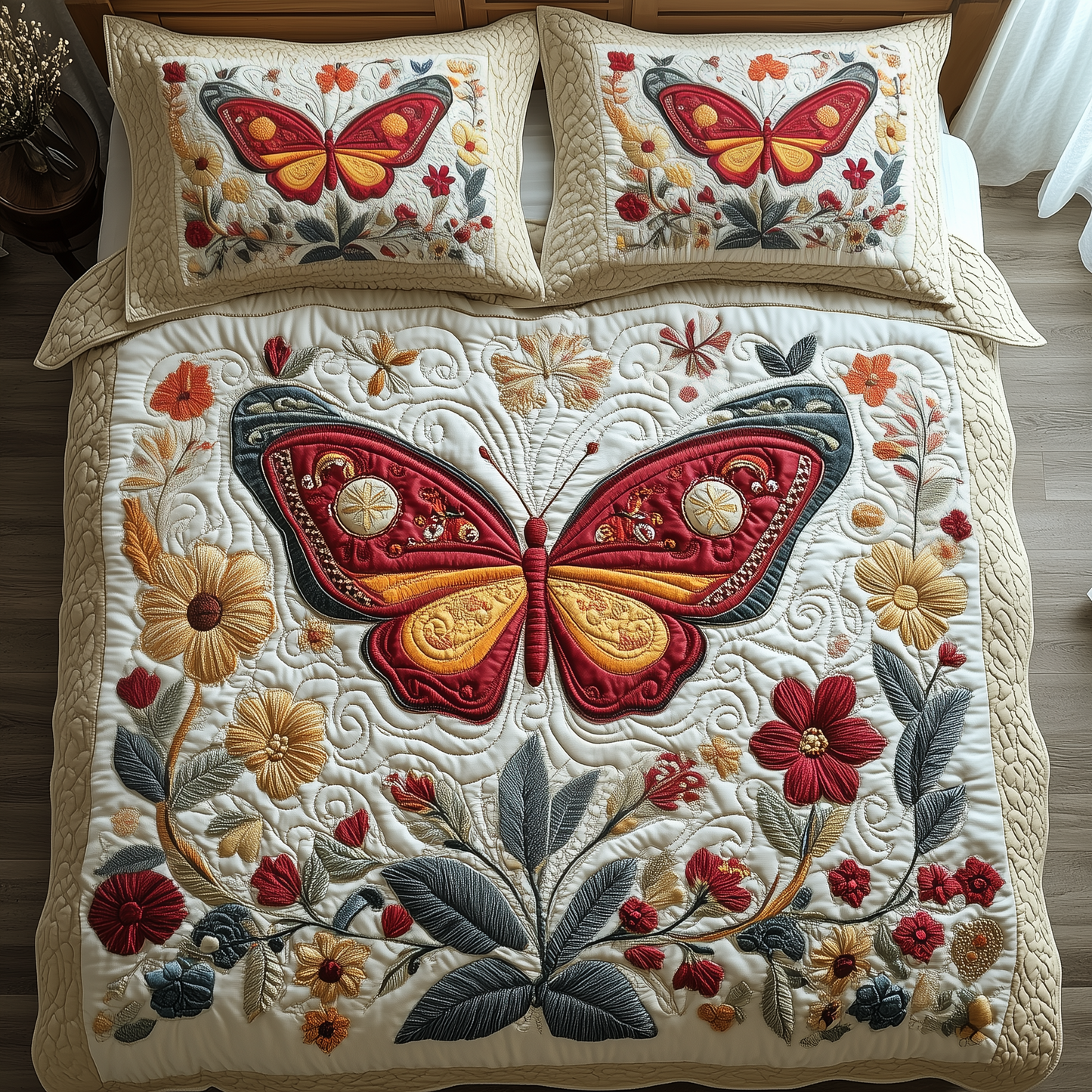 Butterfly Dreamscape 3-Piece Quilted Bedding Set GFTOTP2077