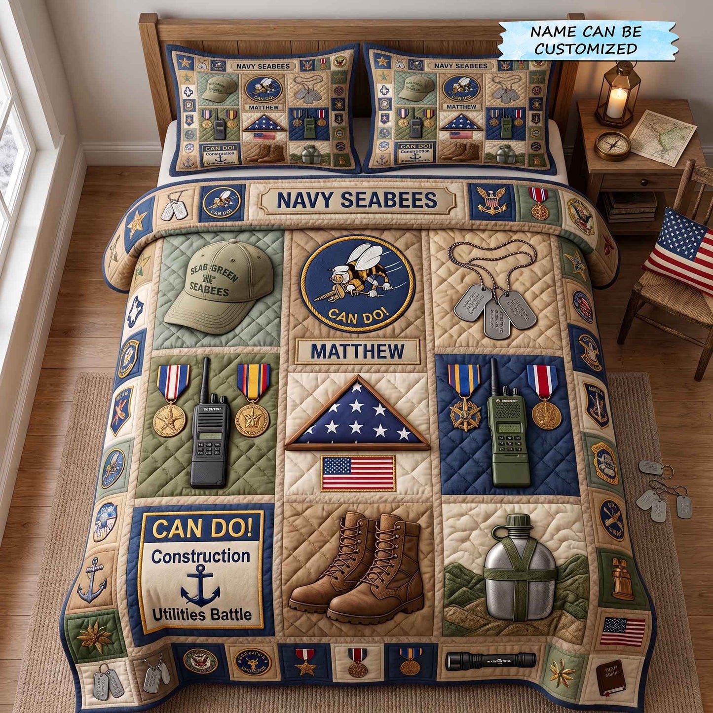 Navy Legacy 3-Piece Quilted Bedding Set QTCUZ GFTOTP20808