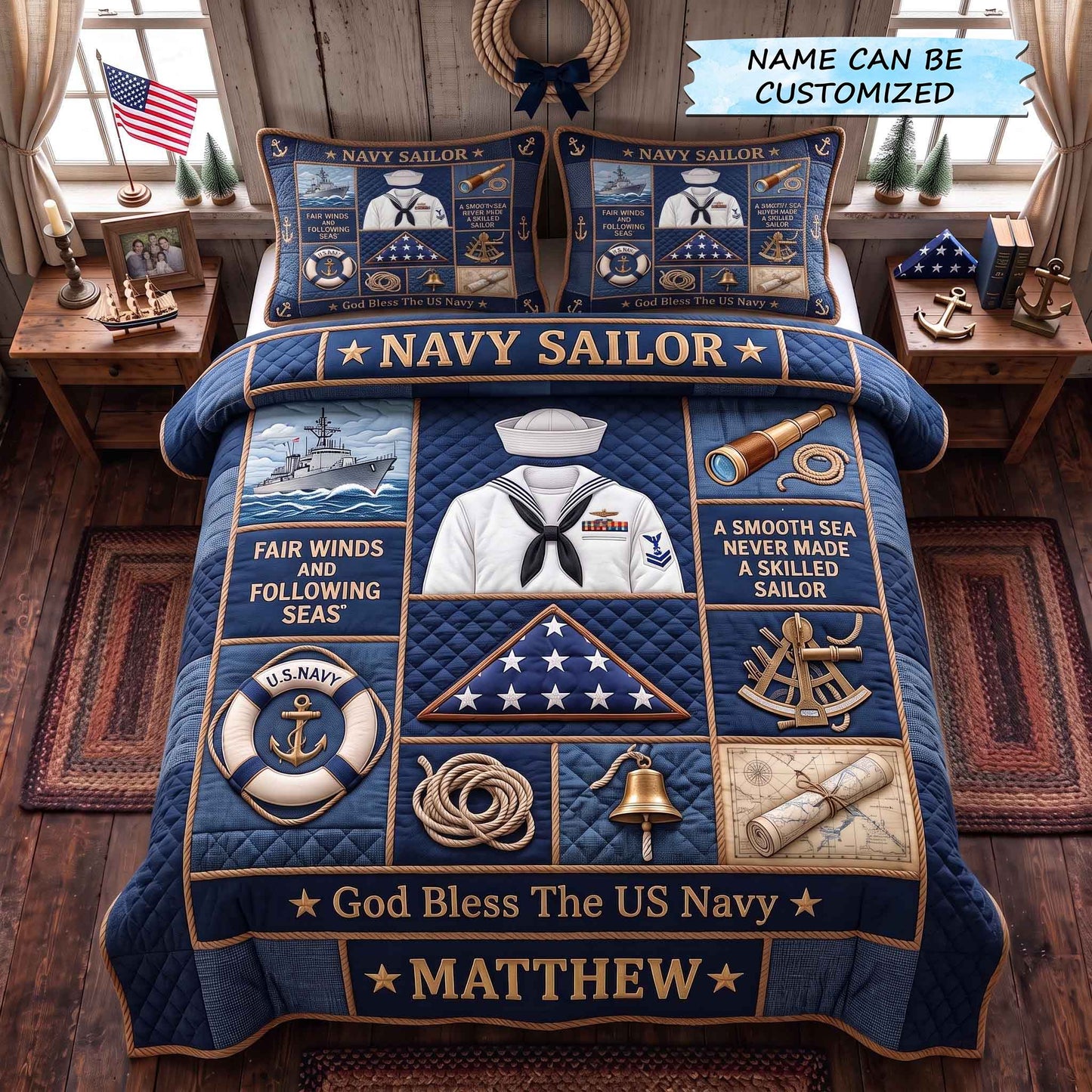 Navy Legacy 3-Piece Quilted Bedding Set QTCUZ GFTOTP20809