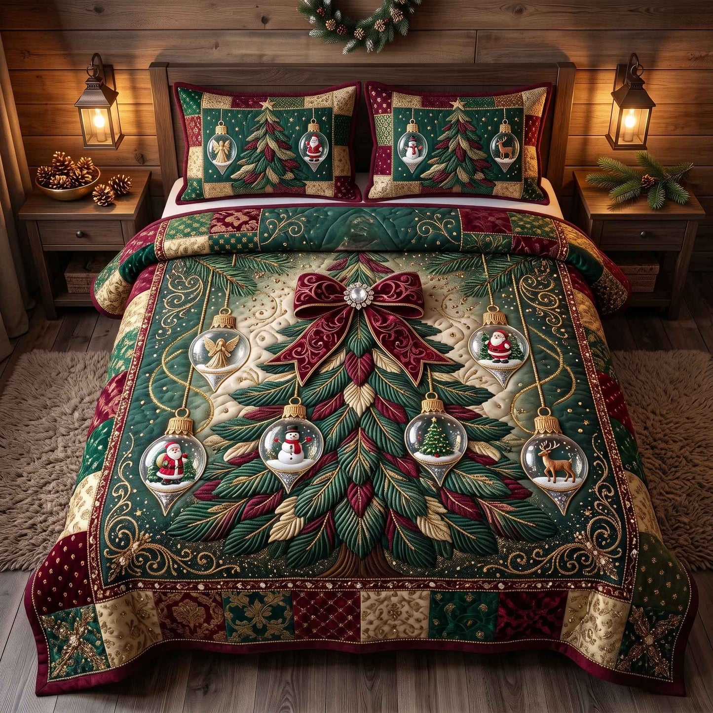 Evergreen Christmas 3-Piece Quilted Bedding Set GFTOTP20851