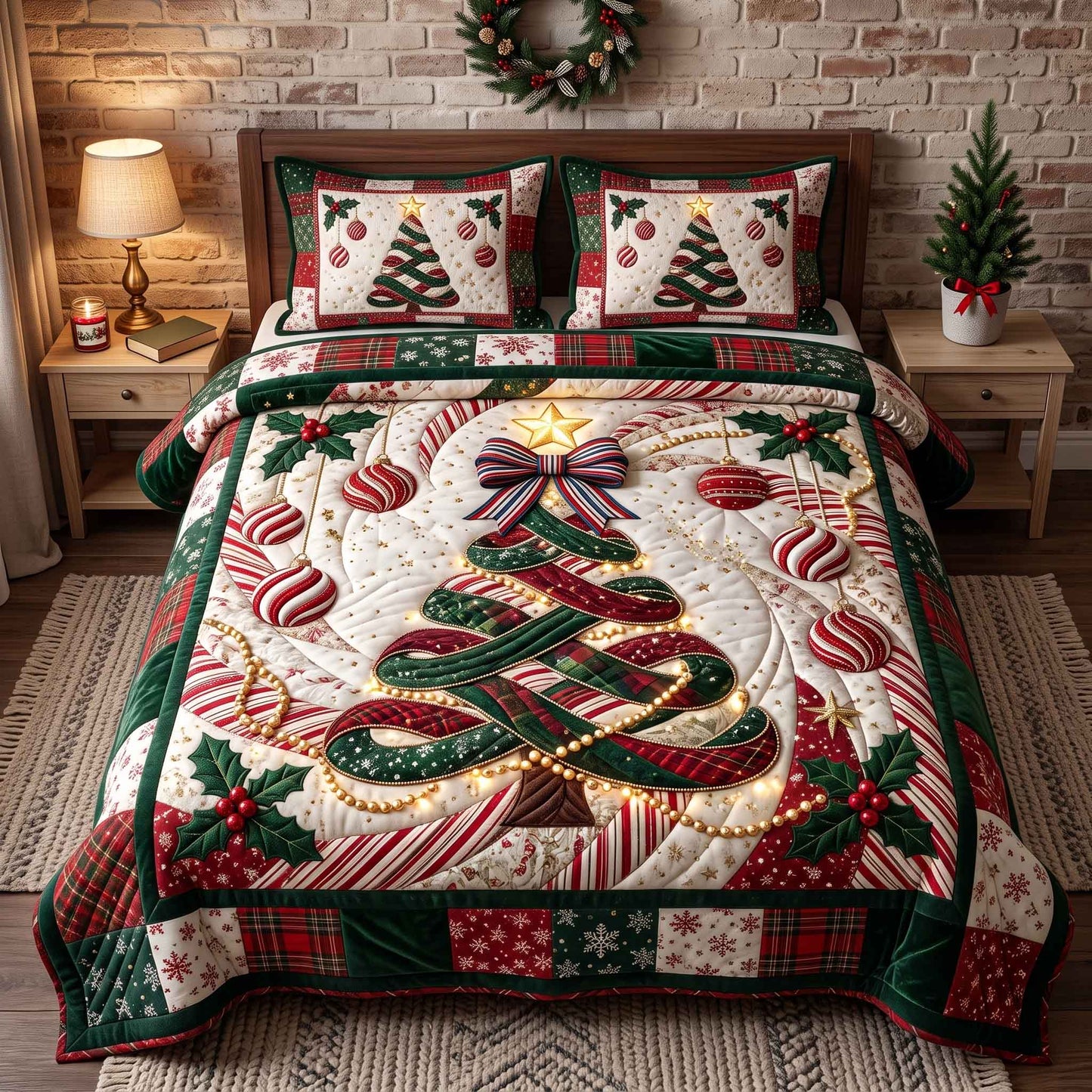 Evergreen Christmas 3-Piece Quilted Bedding Set GFTOTP20853