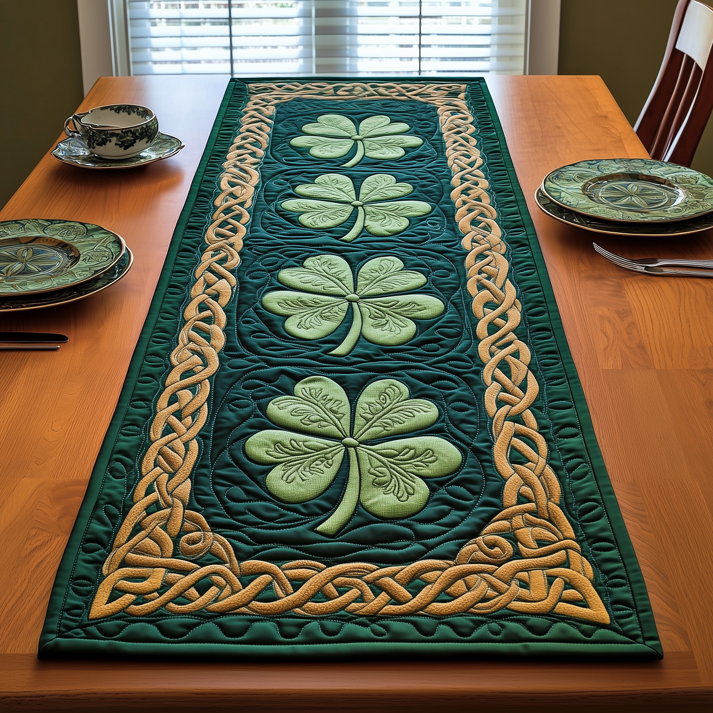 Irish Shamrock Quilted Table Runner