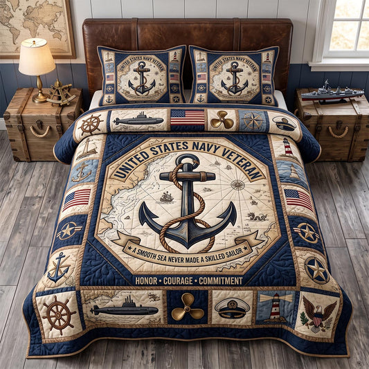 Navy Pride 3-Piece Quilted Bedding Set GFTOTP20950