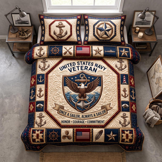 Navy Pride 3-Piece Quilted Bedding Set GFTOTP20951