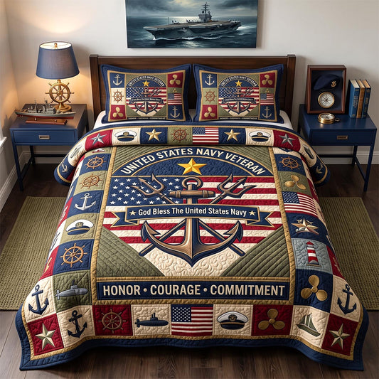 Navy Pride 3-Piece Quilted Bedding Set GFTOTP20952