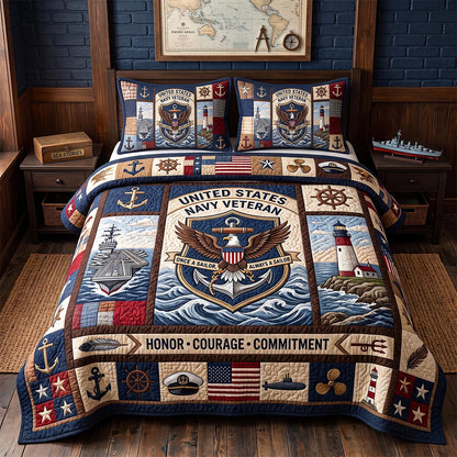 Navy Pride 3-Piece Quilted Bedding Set GFTOTP20953