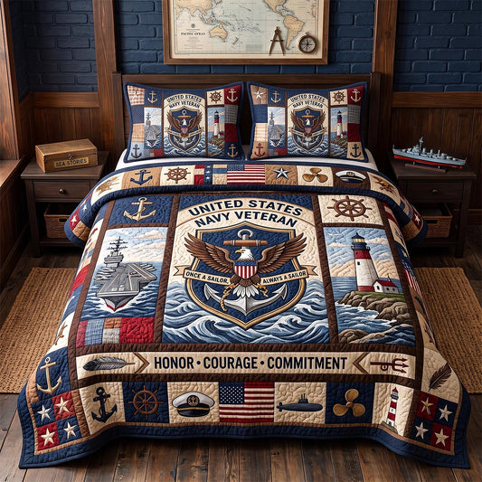 Navy Pride 3-Piece Quilted Bedding Set GFTOTP20953