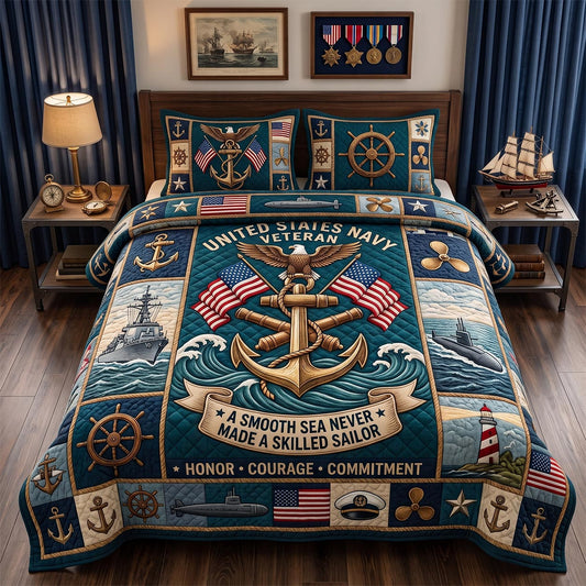 Navy Pride 3-Piece Quilted Bedding Set GFTOTP20954