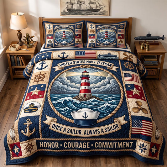 Navy Pride 3-Piece Quilted Bedding Set GFTOTP20955