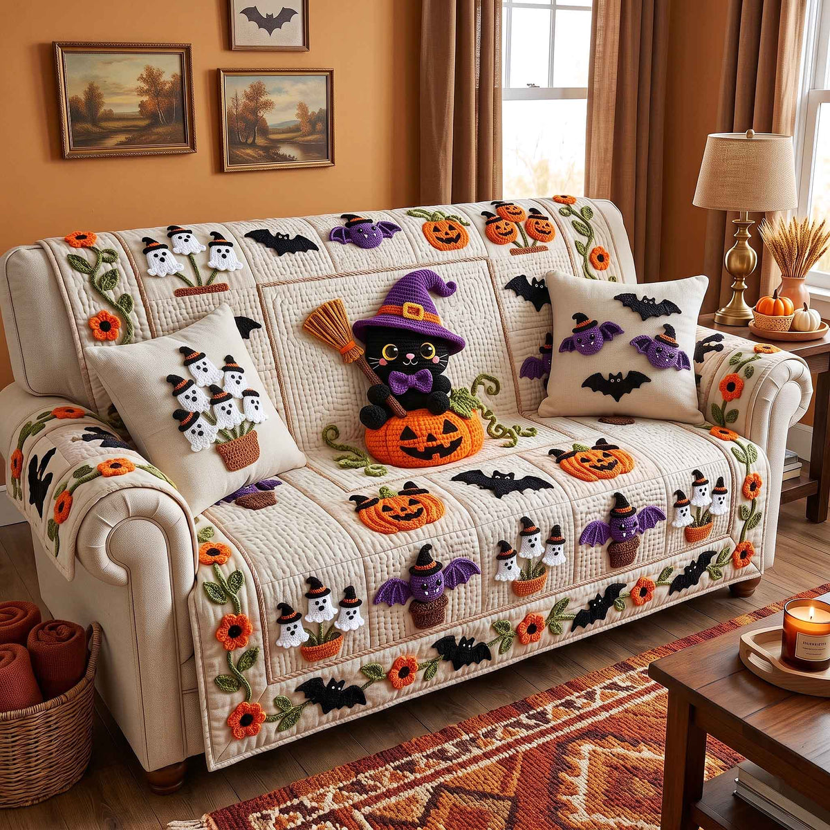 Spooky Crochet Quilted Sofa Cover GFTOTP21077