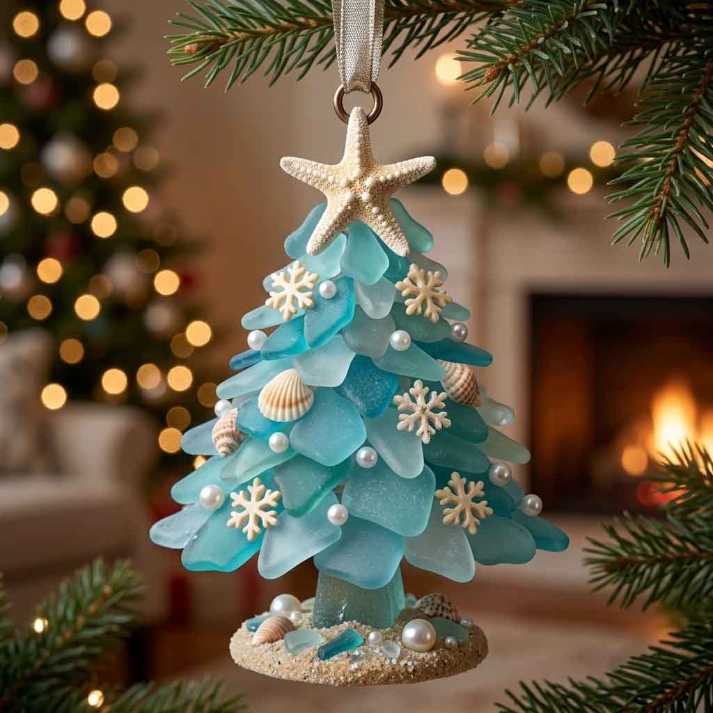 Sea Glass Evergreen Christmas Mica Ornament GFTOTP21123