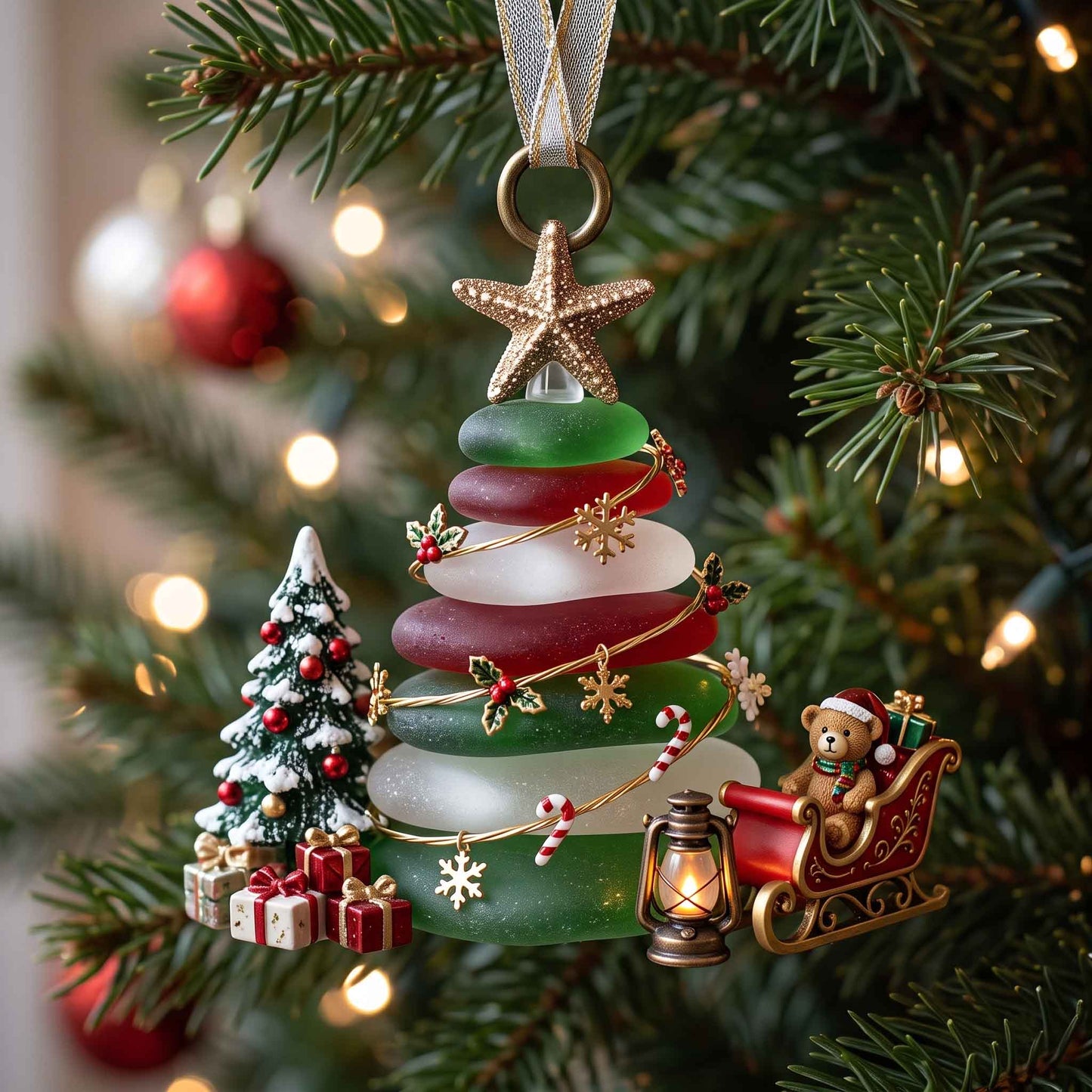 Sea Glass Evergreen Christmas Mica Ornament GFTOTP21127