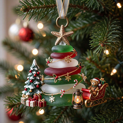 Sea Glass Evergreen Christmas Mica Ornament