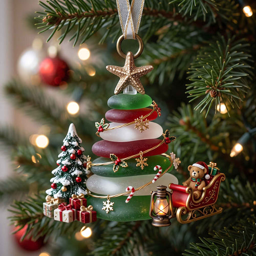 Sea Glass Evergreen Christmas Mica Ornament GFTOTP21127