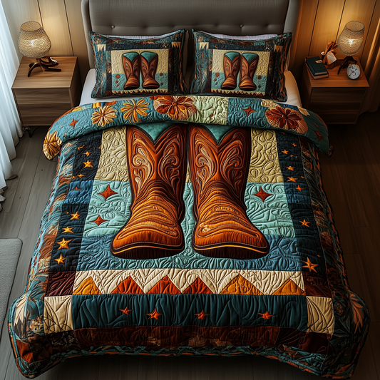 Southwest Cowboy Boots 3-Piece Quilted Bedding Set GFTOTP2114