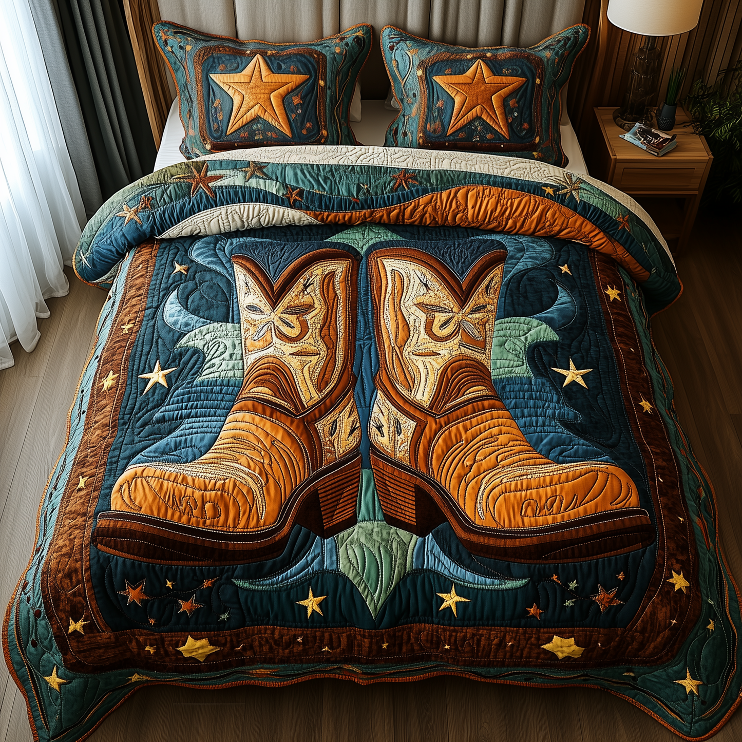Southwest Cowboy Boots 3-Piece Quilted Bedding Set GFTOTP2115
