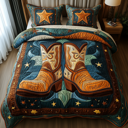 Southwest Cowboy Boots 3-Piece Quilted Bedding Set GFTOTP2115