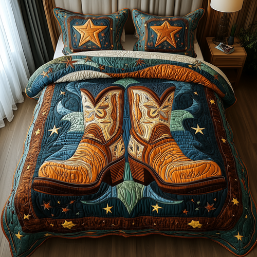 Southwest Cowboy Boots 3-Piece Quilted Bedding Set GFTOTP2115