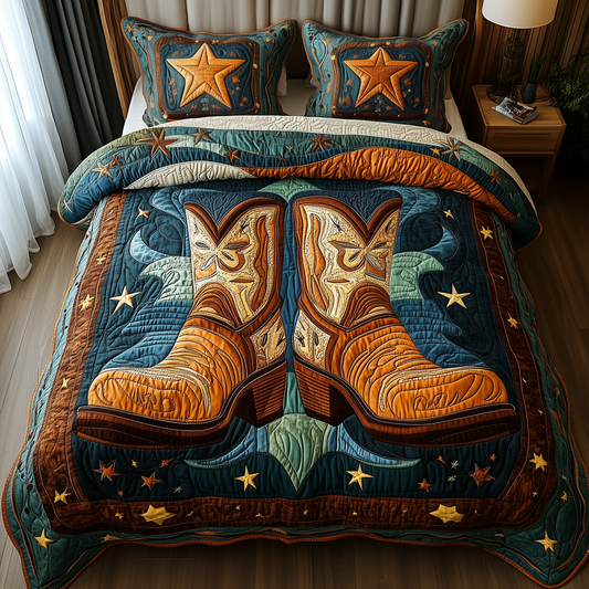Southwest Cowboy Boots 3-Piece Quilted Bedding Set GFTOTP2115