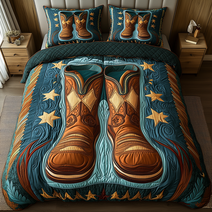 Southwest Cowboy Boots 3-Piece Quilted Bedding Set GFTOTP2116