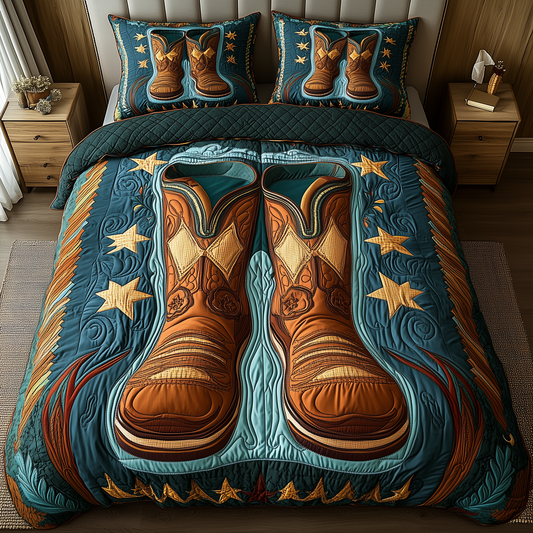 Southwest Cowboy Boots 3-Piece Quilted Bedding Set GFTOTP2116