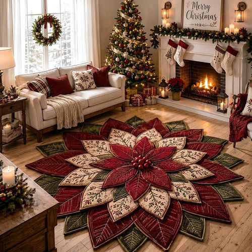 Poinsettia Elegance Custom Shape Area Rug GFTOTP21170