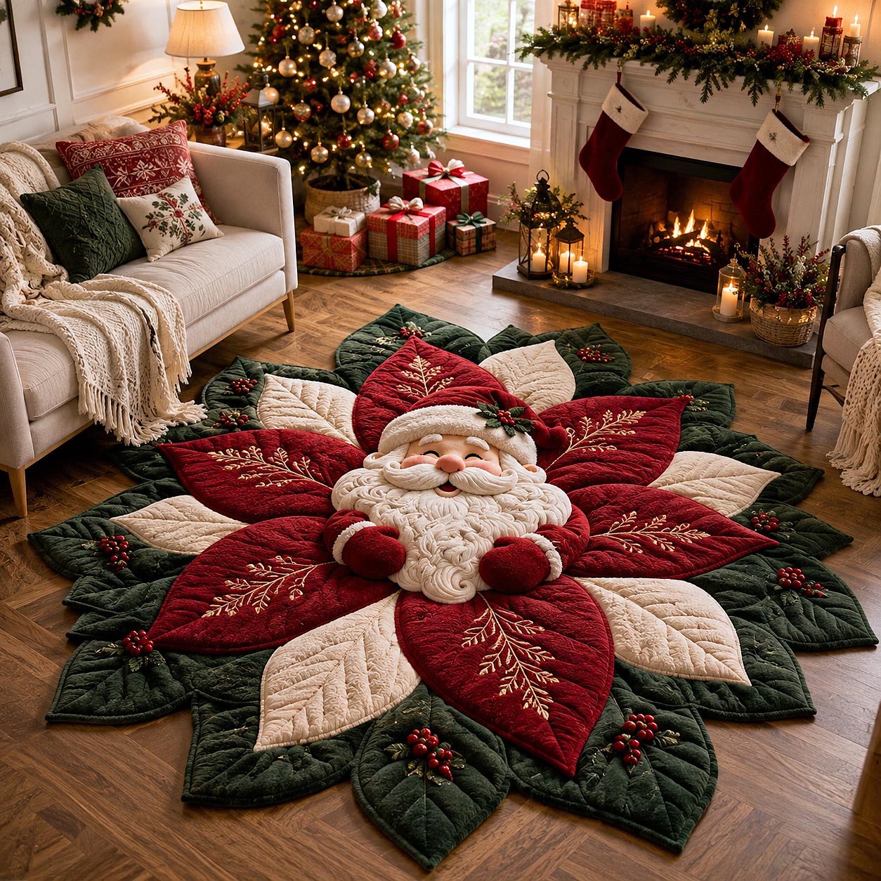 Poinsettia Elegance Custom Shape Area Rug GFTOTP21171