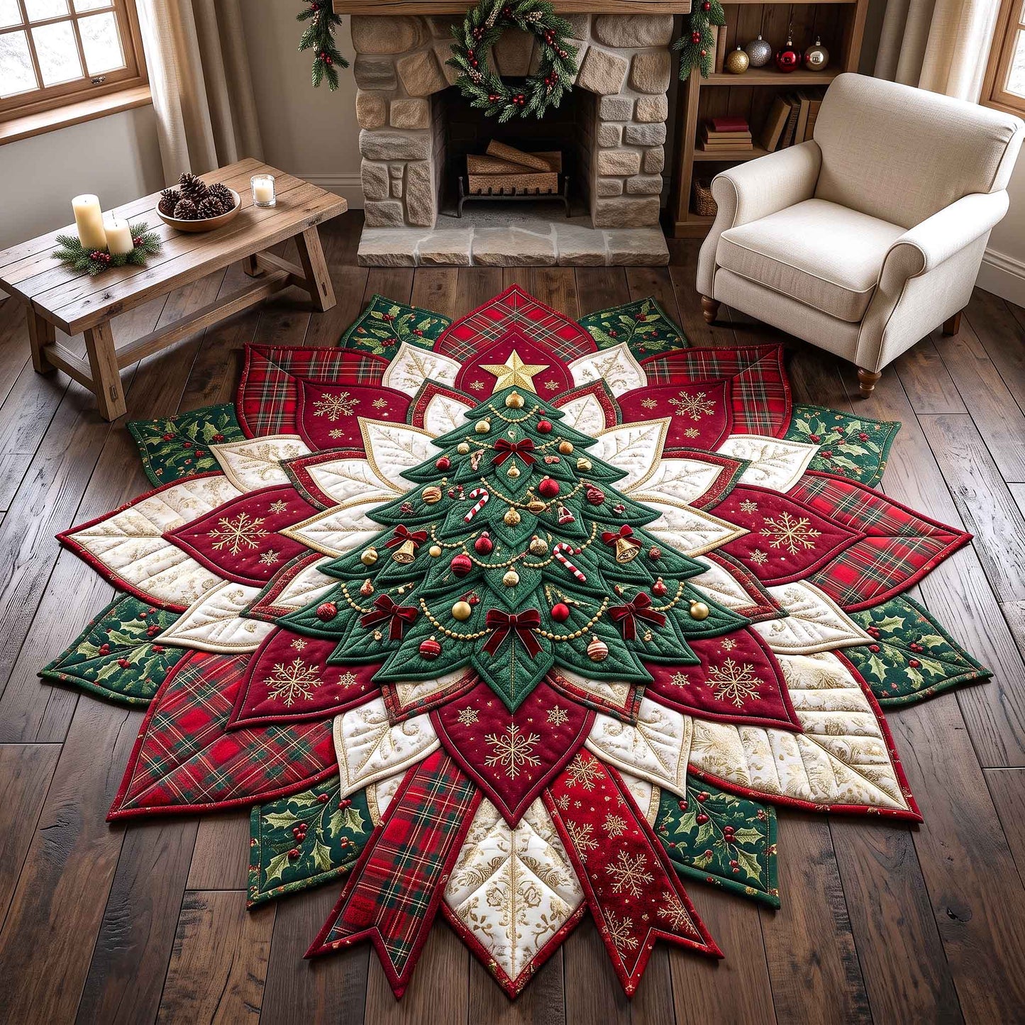 Poinsettia Elegance Custom Shape Area Rug GFTOTP21173
