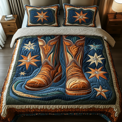 Southwest Cowboy Boots 3-Piece Quilted Bedding Set GFTOTP2117