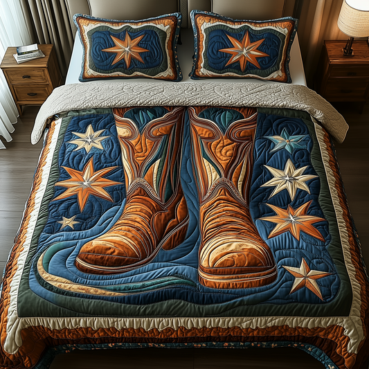 Southwest Cowboy Boots 3-Piece Quilted Bedding Set GFTOTP2117