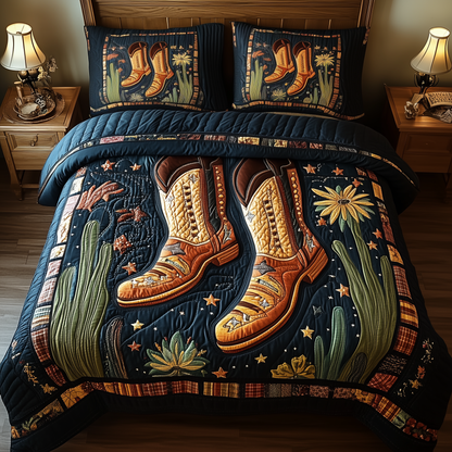 Southwest Cowboy Boots 3-Piece Quilted Bedding Set GFTOTP2118