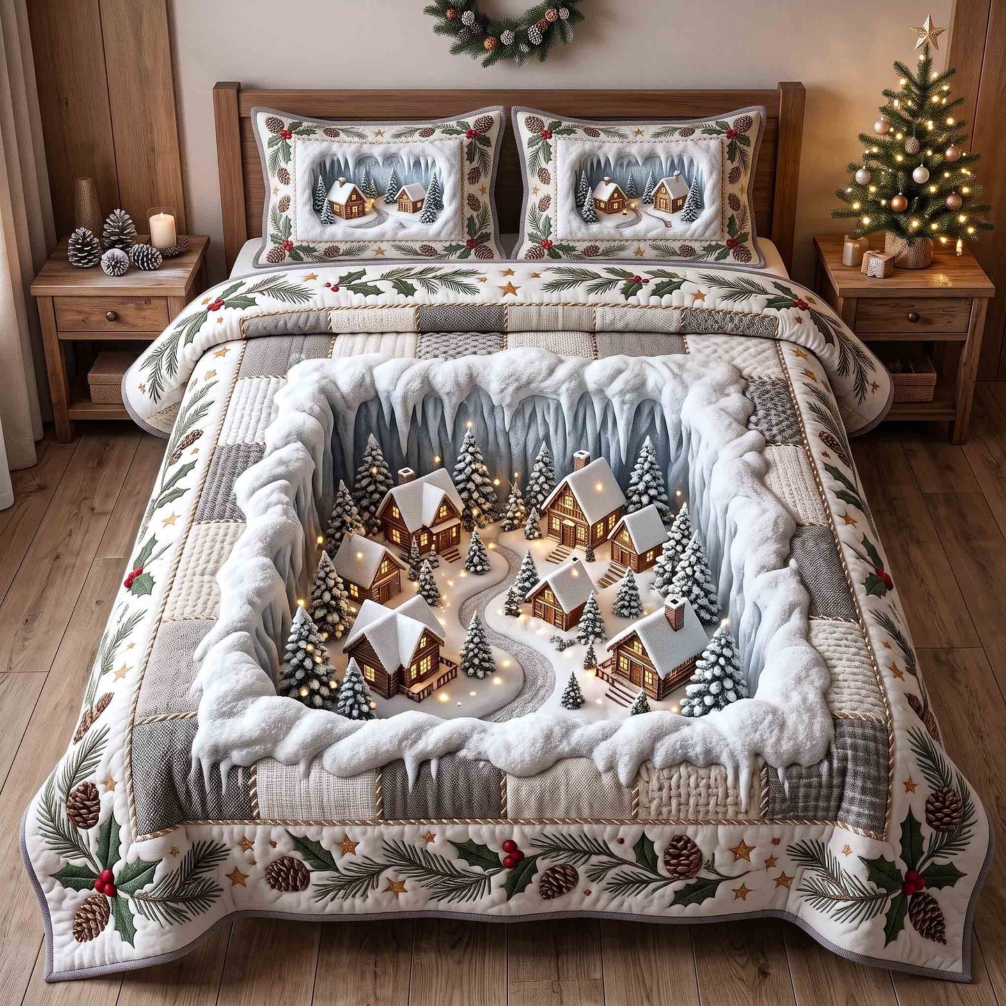 Holiday Village 3-Piece Quilted Bedding Set GFTOTP21194