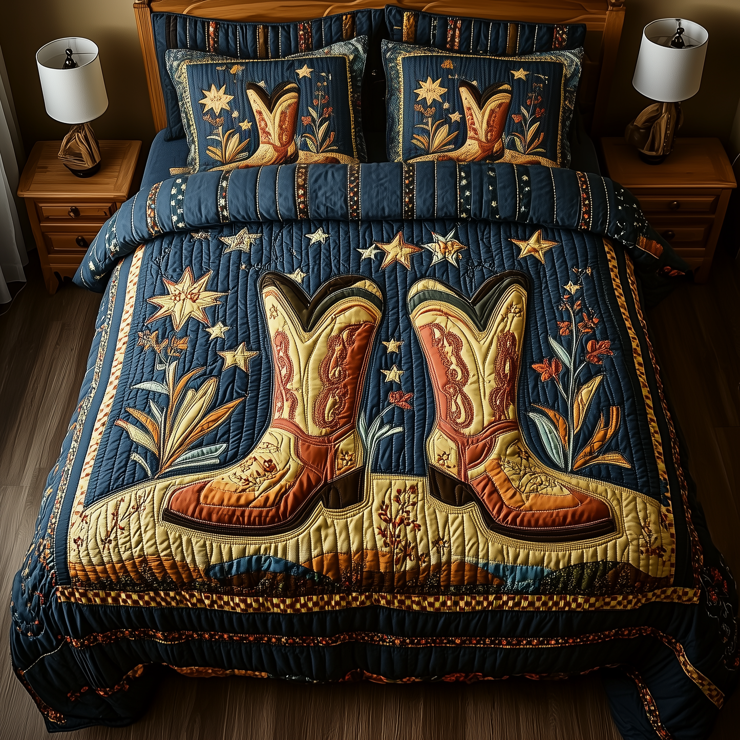 Southwest Cowboy Boots 3-Piece Quilted Bedding Set GFTOTP2119