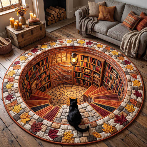 Black Cat Book Nook Quilted Round Mat GFTOTP21206