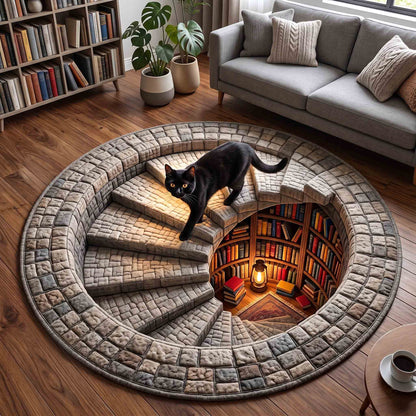 Black Cat Book Nook Quilted Round Mat GFTOTP21207
