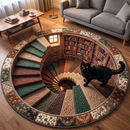 Black Cat Book Nook Quilted Round Mat GFTOTP21208